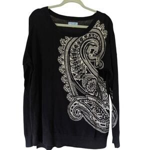 Cynthia Rowley Black Paisley Rhinestone Sweater‎